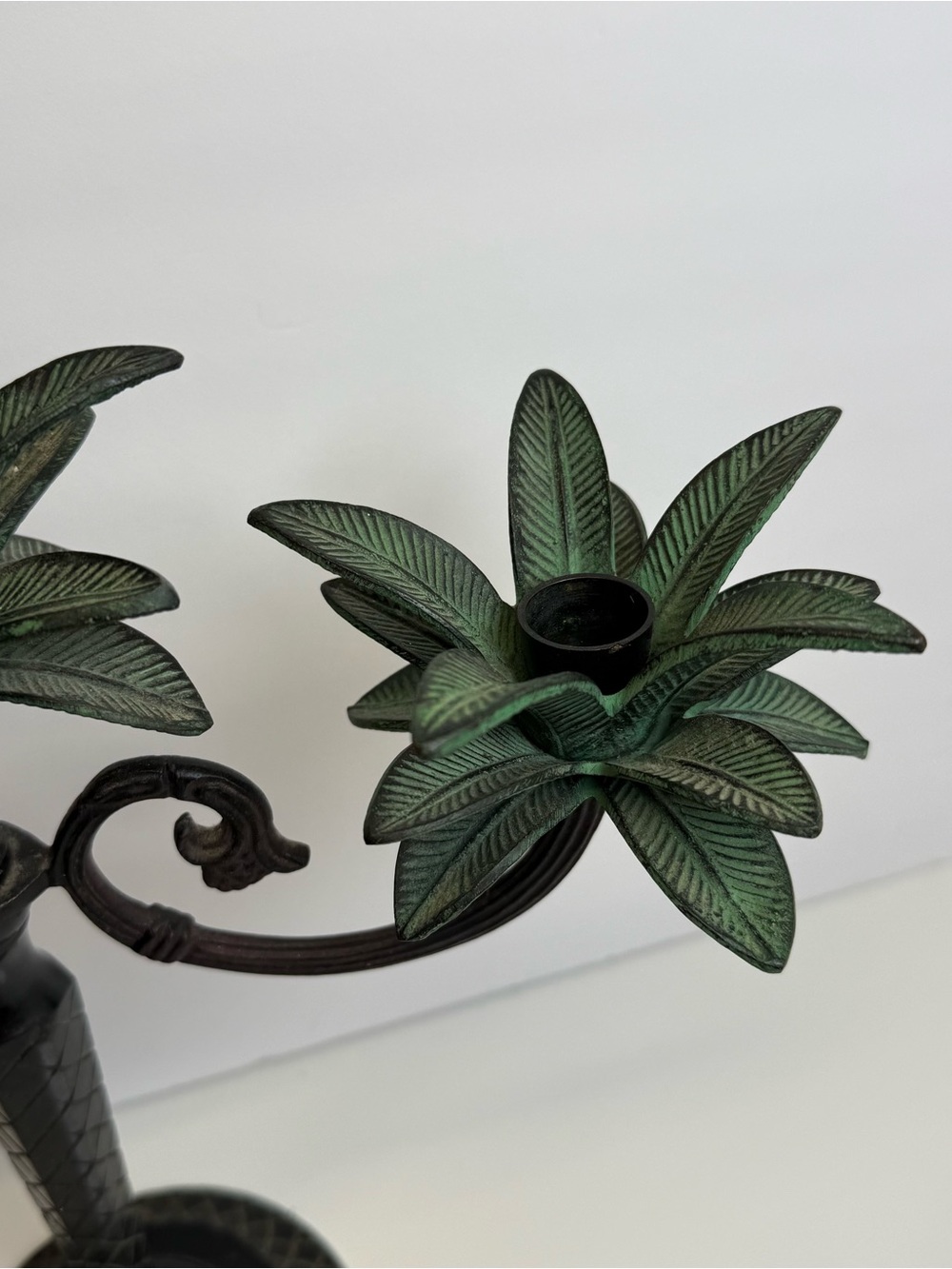 Decorative Candelabra 3 Arm Palm Leaf Design 12" Heavy Candle Holder Vintage - Picture 5 of 10